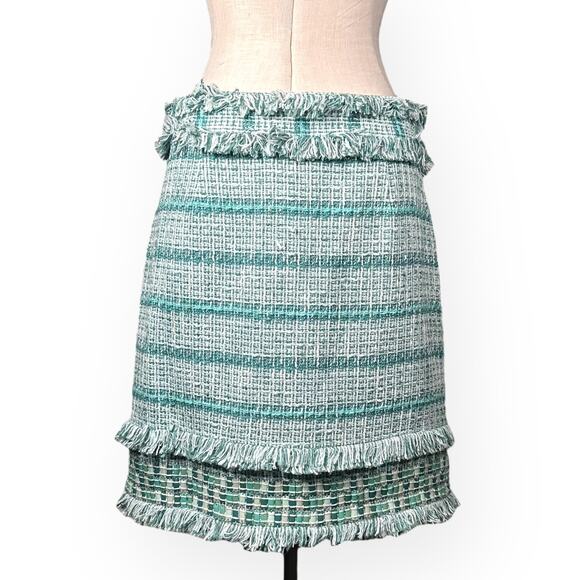 New $375 TORY BURCH Nora Tweed Pencil Skirt Embellished Turquoise Fringe Trim 10 - Picture 6 of 14